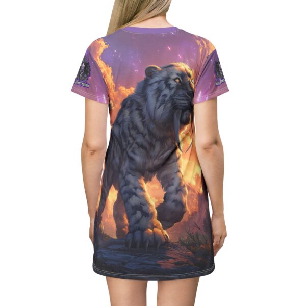 Prehistoric Smilodon aka Sabre-Tooth Tiger VI T-Shirt Dress, Colorful Casual Wear, Unique Party Outfit, - Image 4