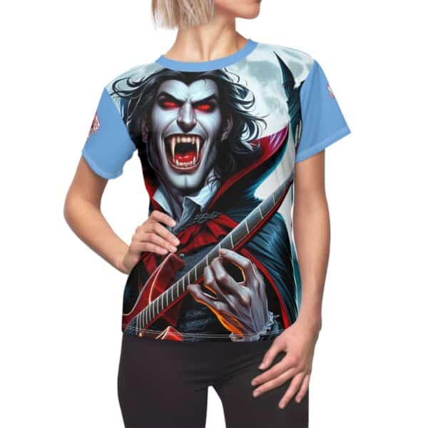 Monster Mosh 2024 Tour Drac on Guitar MM-D001 Women's Cut & Sew Tee (AOP) - Red or Light Blue Sleeves - Image 10