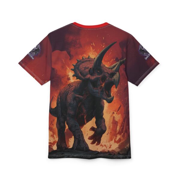 Zombie Triceratops In Volcanic Wasteland Tee Unisex (AOP) - Image 27
