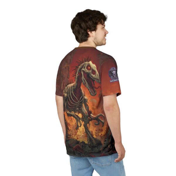 Zombie Raptor Velociraptor In Volcanic Wasteland Tee Unisex (AOP) - Image 13