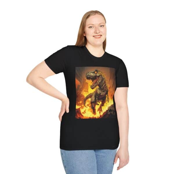 Zombie T-Rex Tyrannosaurus In Volcanic Wasteland Unisex T-Shirt - Image 8