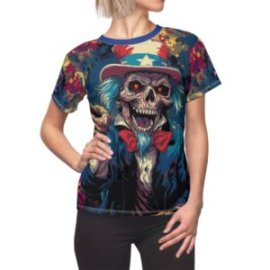 Pop Art Tee Uncle Sam Patriotic 4th Of July Skeletal Uncle Sam Pop 60's Art Style Tee Women's (AOP)