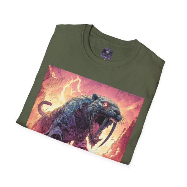Zombie Smilodon Sabretooth Cat In Volcanic Wasteland Unisex T-Shirt - Image 28