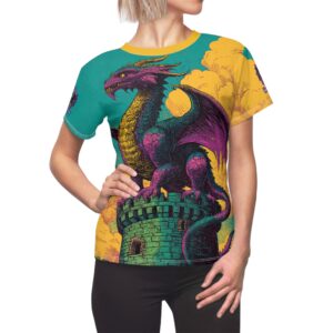 Dragon Guarding Castle Tower 60's Pop Art Style Women's Tee (AOP)