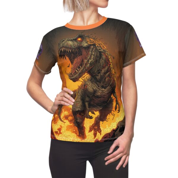 Zombie T-Rex Tyrannosaurus In Volcanic Wasteland Tee Women's (AOP)