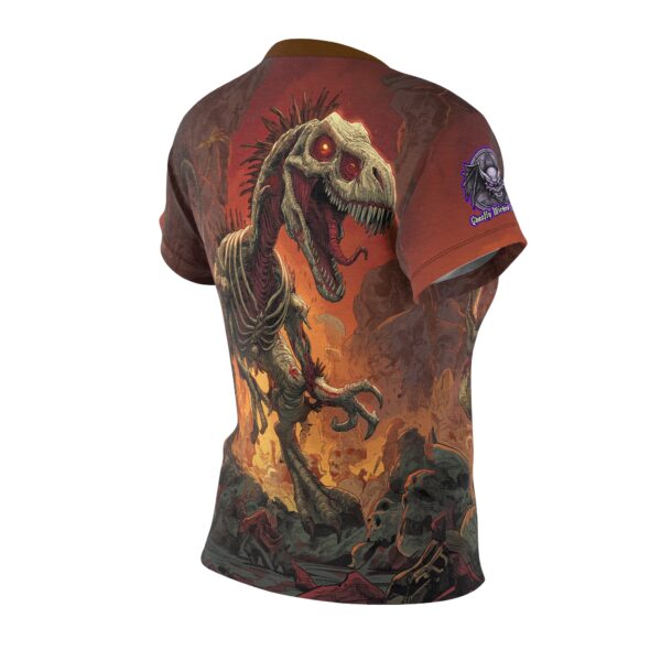 Zombie Raptor Velociraptor In Volcanic Wasteland Tee Women's (AOP) - Image 7
