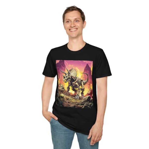 Skeletal Zombie Triceratops In Volcanic Wasteland Unisex T-Shirt - Image 6
