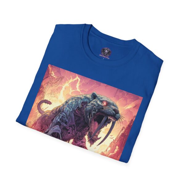 Zombie Smilodon Sabretooth Cat In Volcanic Wasteland Unisex T-Shirt - Image 60