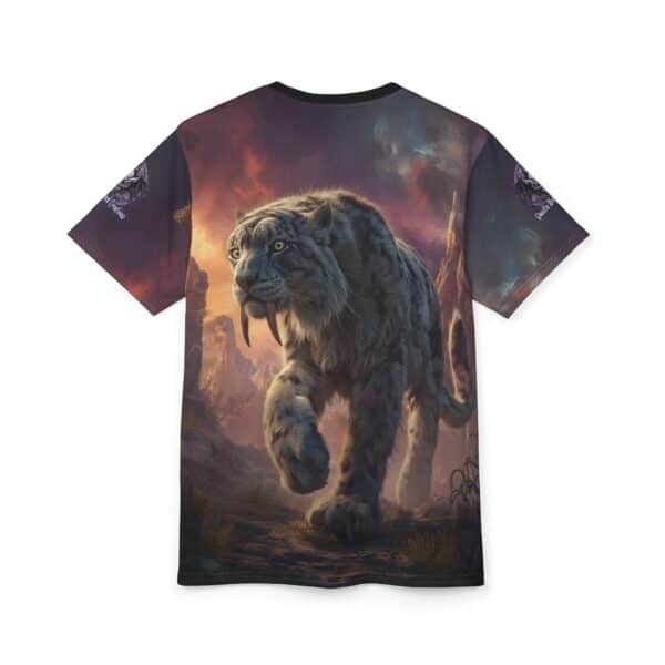 Prehistoric Smilodon aka Sabre-Tooth Tiger II Unisex Tee (AOP) - Image 8