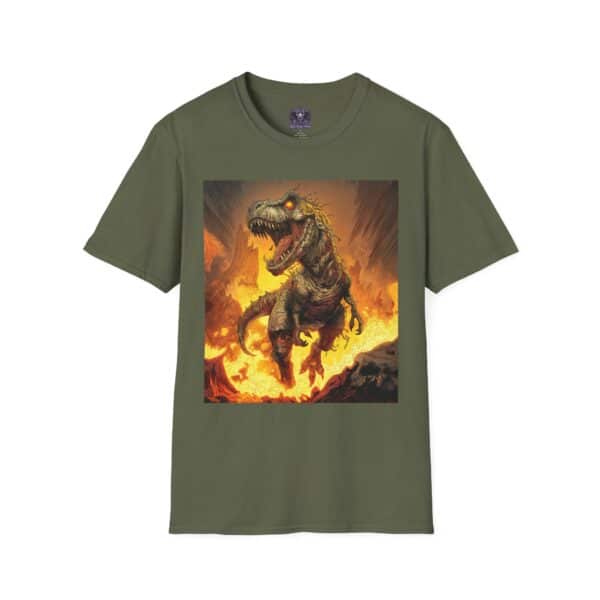Zombie T-Rex Tyrannosaurus In Volcanic Wasteland Unisex T-Shirt - Image 25