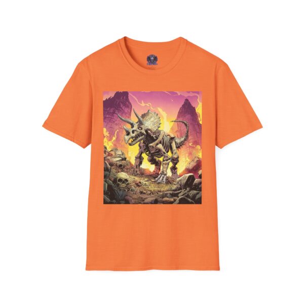 Skeletal Zombie Triceratops In Volcanic Wasteland Unisex T-Shirt - Image 9