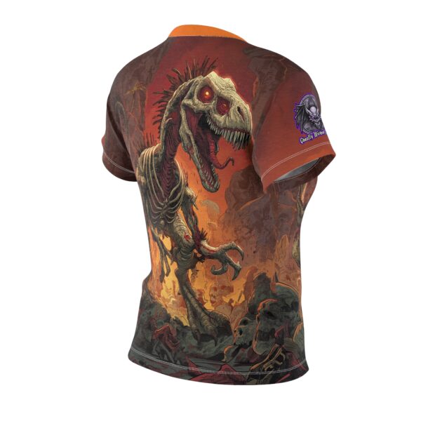 Zombie Raptor Velociraptor In Volcanic Wasteland Tee Women's (AOP) - Image 4