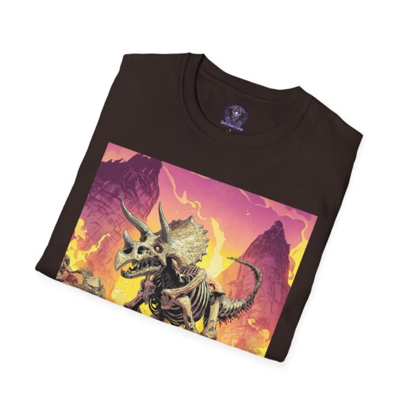 Skeletal Zombie Triceratops In Volcanic Wasteland Unisex T-Shirt - Image 20