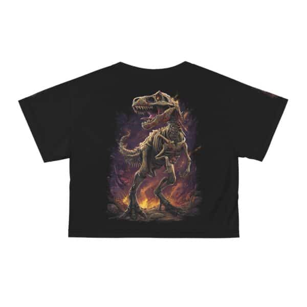 Skeletal T-Rex Graphic Crop Tee, Tyrannosaurus,  Fun Summer Women's Top, Dino Lover Gift, Adventure Style Tee (AOP) - Image 3