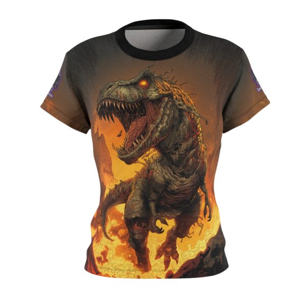 Zombie T-Rex Tyrannosaurus In Volcanic Wasteland Tee Women's (AOP) - Image 5
