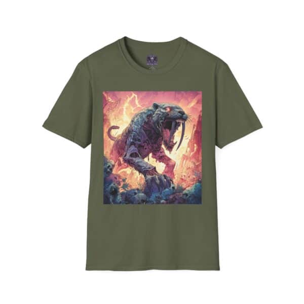 Zombie Smilodon Sabretooth Cat In Volcanic Wasteland Unisex T-Shirt - Image 25