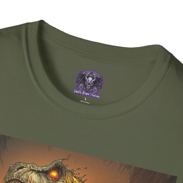 Zombie T-Rex Tyrannosaurus In Volcanic Wasteland Unisex T-Shirt - Image 27