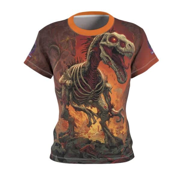 Zombie Raptor Velociraptor In Volcanic Wasteland Tee Women's (AOP) - Image 2