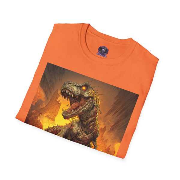 Zombie T-Rex Tyrannosaurus In Volcanic Wasteland Unisex T-Shirt - Image 12
