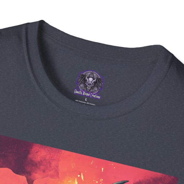 Zombie Triceratops In Volcanic Wasteland Unisex T-Shirt - Image 35