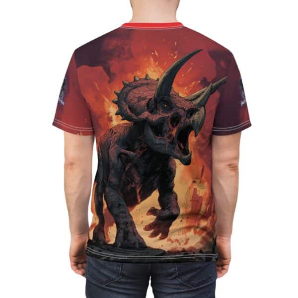 Zombie Triceratops In Volcanic Wasteland Tee Unisex (AOP) - Image 32