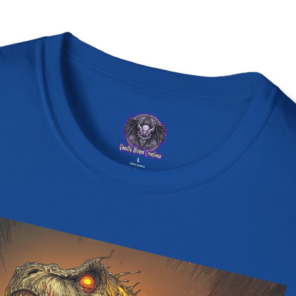 Zombie T-Rex Tyrannosaurus In Volcanic Wasteland Unisex T-Shirt - Image 59