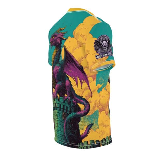 Dragon Guarding Castle Tower 60's Pop Art Style Unisex Tee (AOP) - Image 35