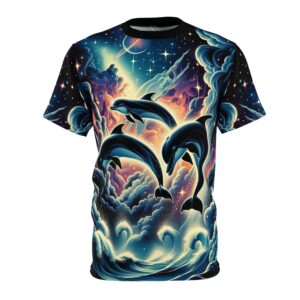 Cosmic Dolphins WD-D008 By Wyldesigns Unisex Cut & Sew Tee (AOP)