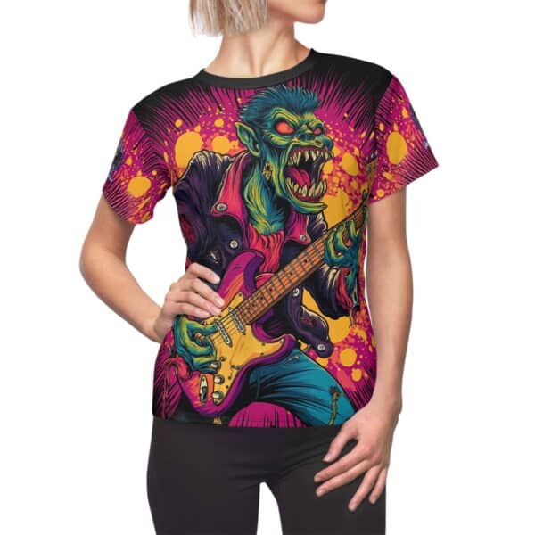 Women's Tee Zombie Guitarist Monster Pop Art Style 60's (AOP) - Image 8