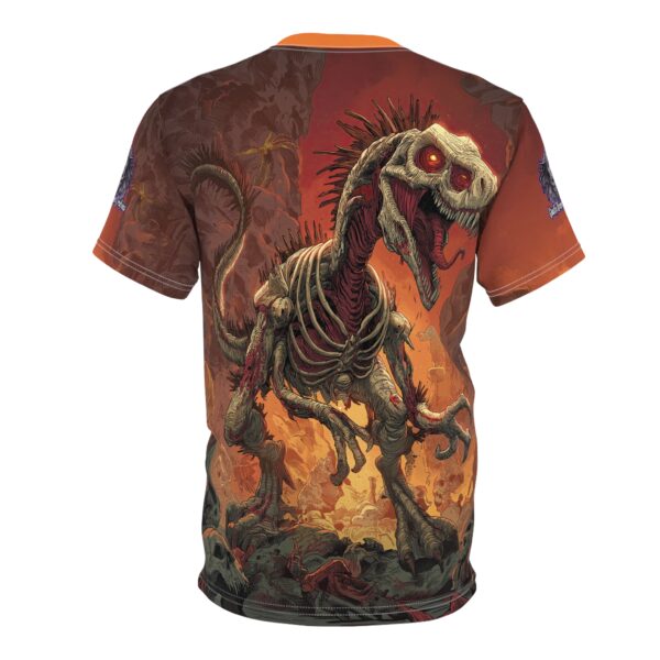 Zombie Raptor Velociraptor In Volcanic Wasteland Tee Unisex (AOP) - Image 22