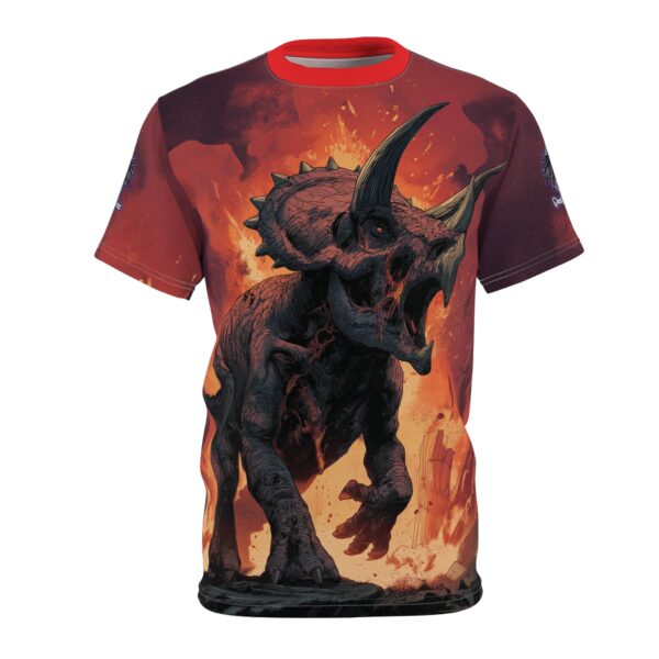 Zombie Triceratops In Volcanic Wasteland Tee Unisex (AOP) - Image 25
