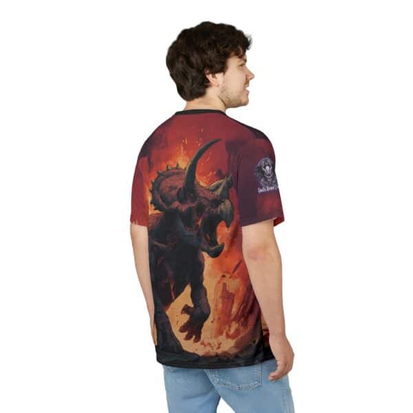 Zombie Triceratops In Volcanic Wasteland Tee Unisex (AOP) - Image 13