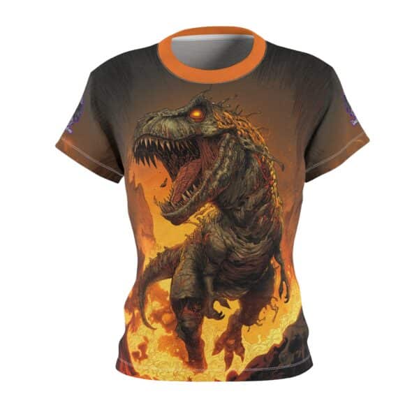 Zombie T-Rex Tyrannosaurus In Volcanic Wasteland Tee Women's (AOP) - Image 2