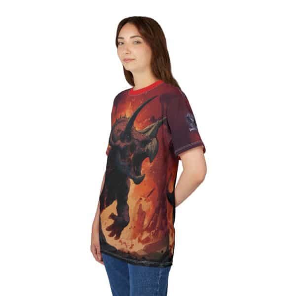 Zombie Triceratops In Volcanic Wasteland Tee Unisex (AOP) - Image 38