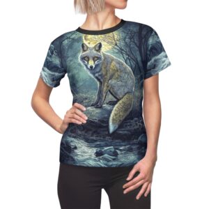 Grey Fox Women's Tee by Wyldesigns - Wildlife Graphic T-Shirt #WD-M018 (AOP)