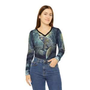 Grey Fox by Wyldesigns #WD-M018 Women’s Long Sleeve V-neck Shirt (AOP)