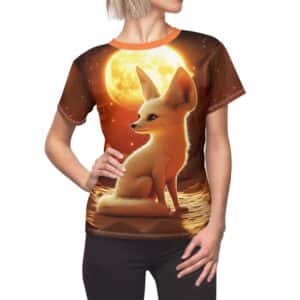 Fennec Fox In Desert Moonlight Women's Tee by Wyldesigns - Wildlife Graphic T-Shirt #WD-M021 (AOP)