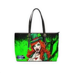 Undead Angels Leprechaun Queen Fiona Classic Reborn Style Stunning PU Leather Shoulder Bag with Zombie Fairy Design, Halloween Fashion, Statement Accessory, Horror Lover Gift, Unique Tote, Green Art