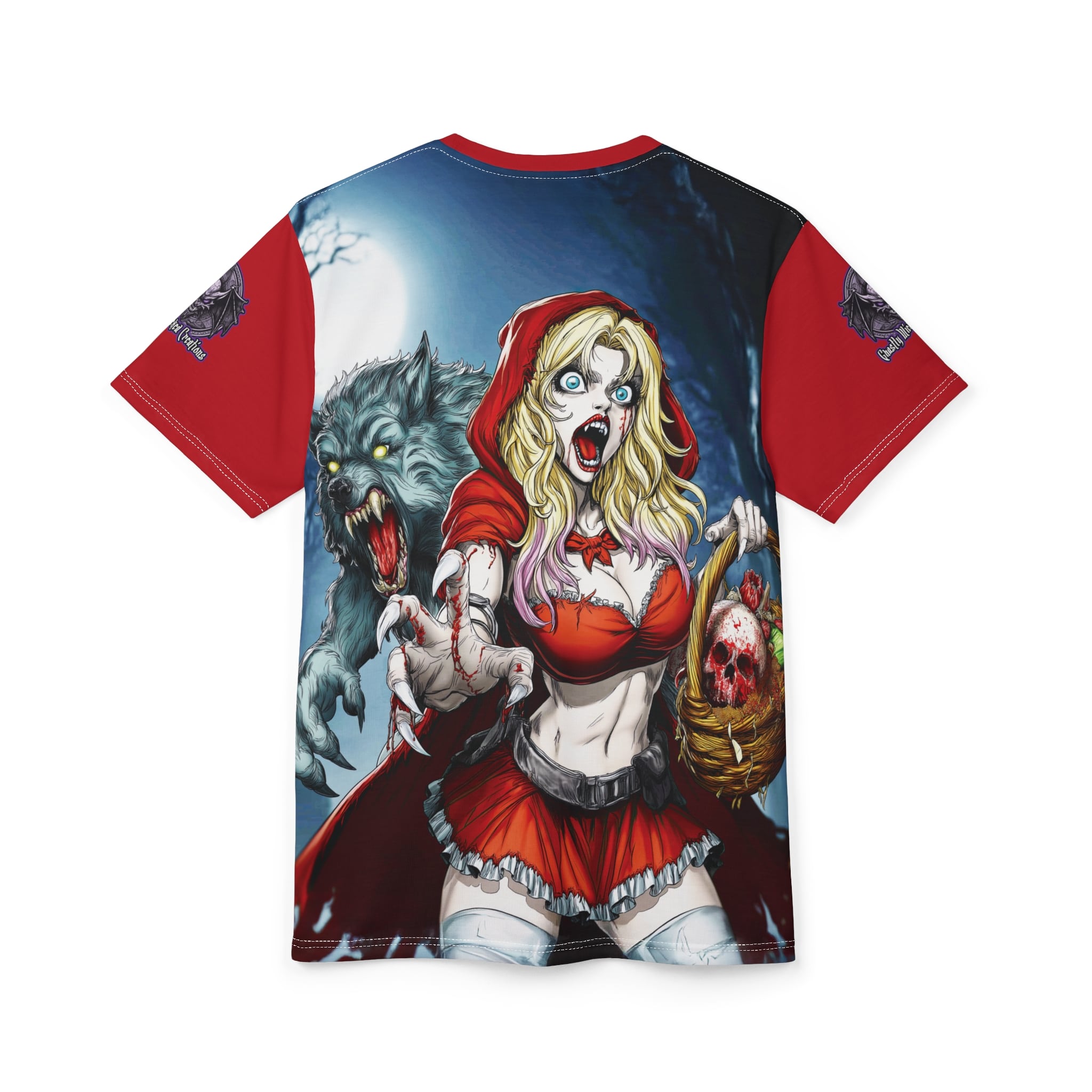 Vampire Red Riding Hood By Ghastly Wicked Tales 2025-01 Tee Unisex (AOP) Red - Image 24