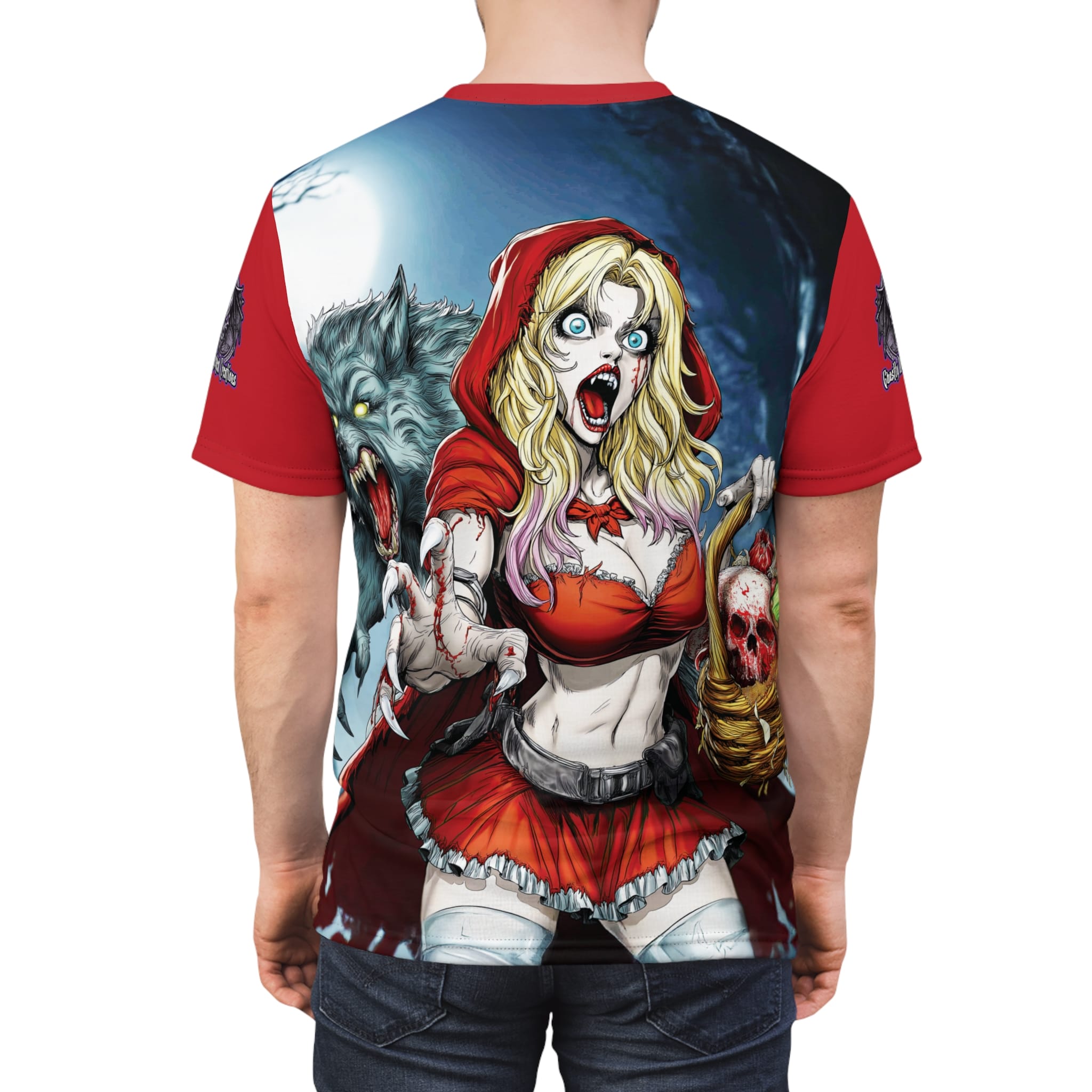 Vampire Red Riding Hood By Ghastly Wicked Tales 2025-01 Tee Unisex (AOP) Red - Image 12