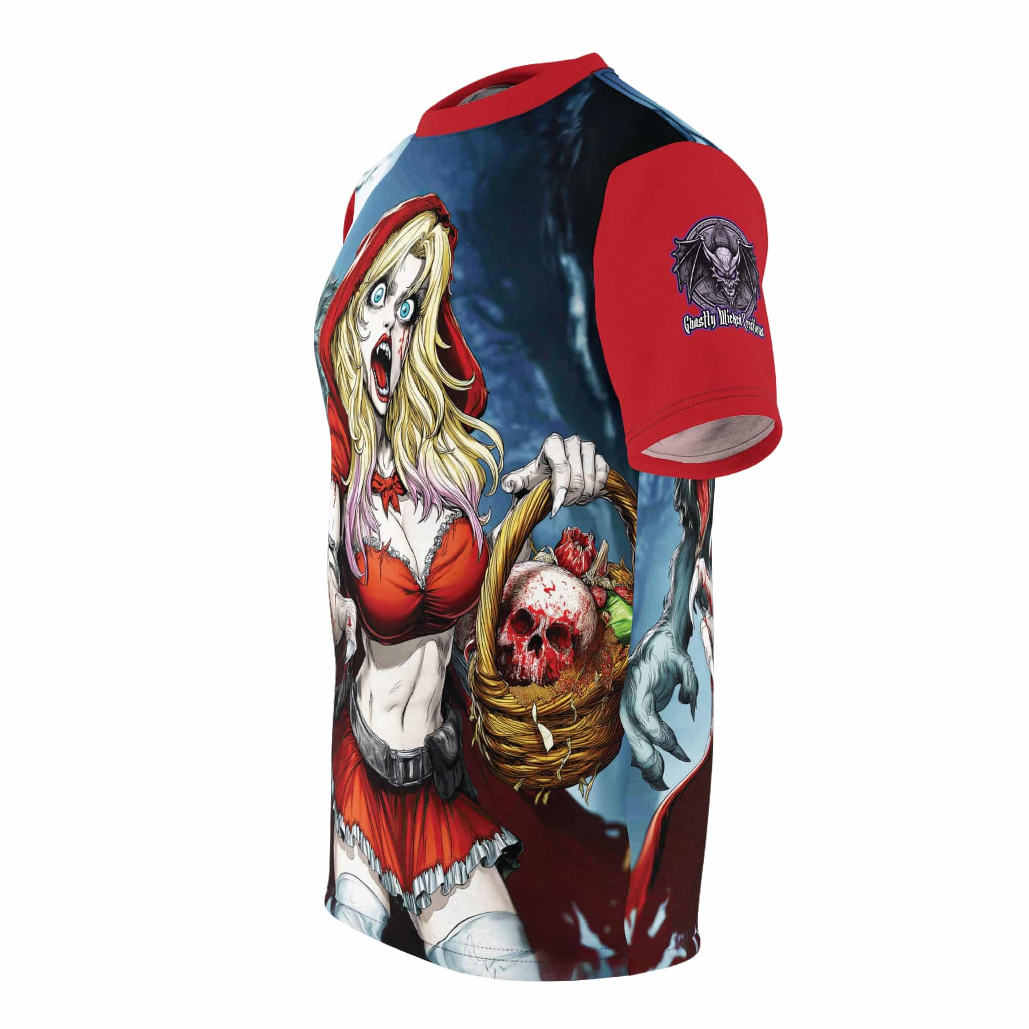 Vampire Red Riding Hood By Ghastly Wicked Tales 2025-01 Tee Unisex (AOP) Red - Image 17