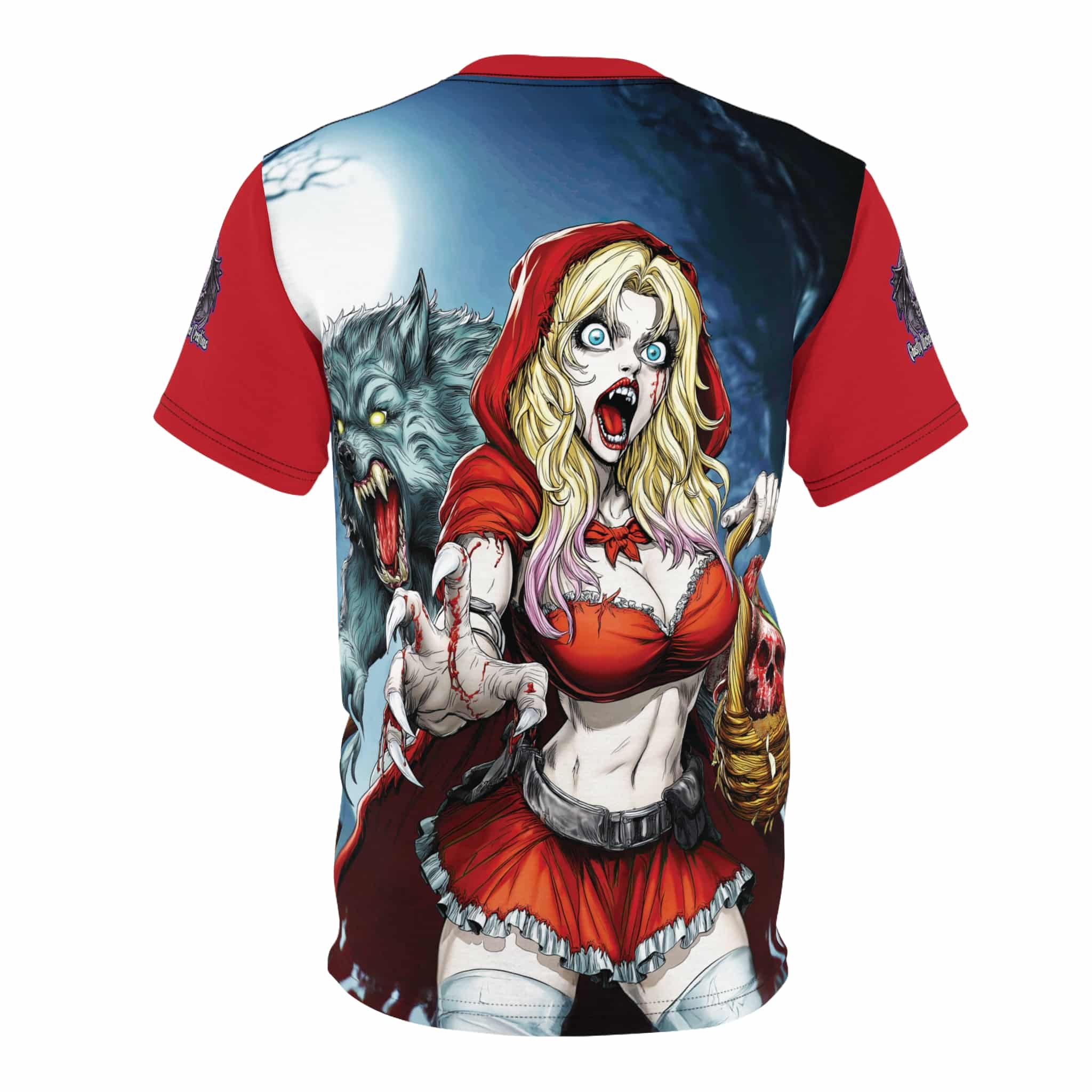 Vampire Red Riding Hood By Ghastly Wicked Tales 2025-01 Tee Unisex (AOP) Red - Image 2