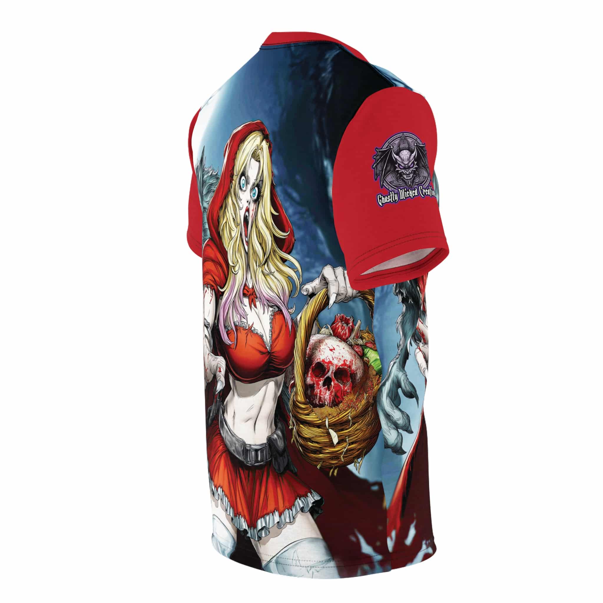 Vampire Red Riding Hood By Ghastly Wicked Tales 2025-01 Tee Unisex (AOP) Red - Image 15