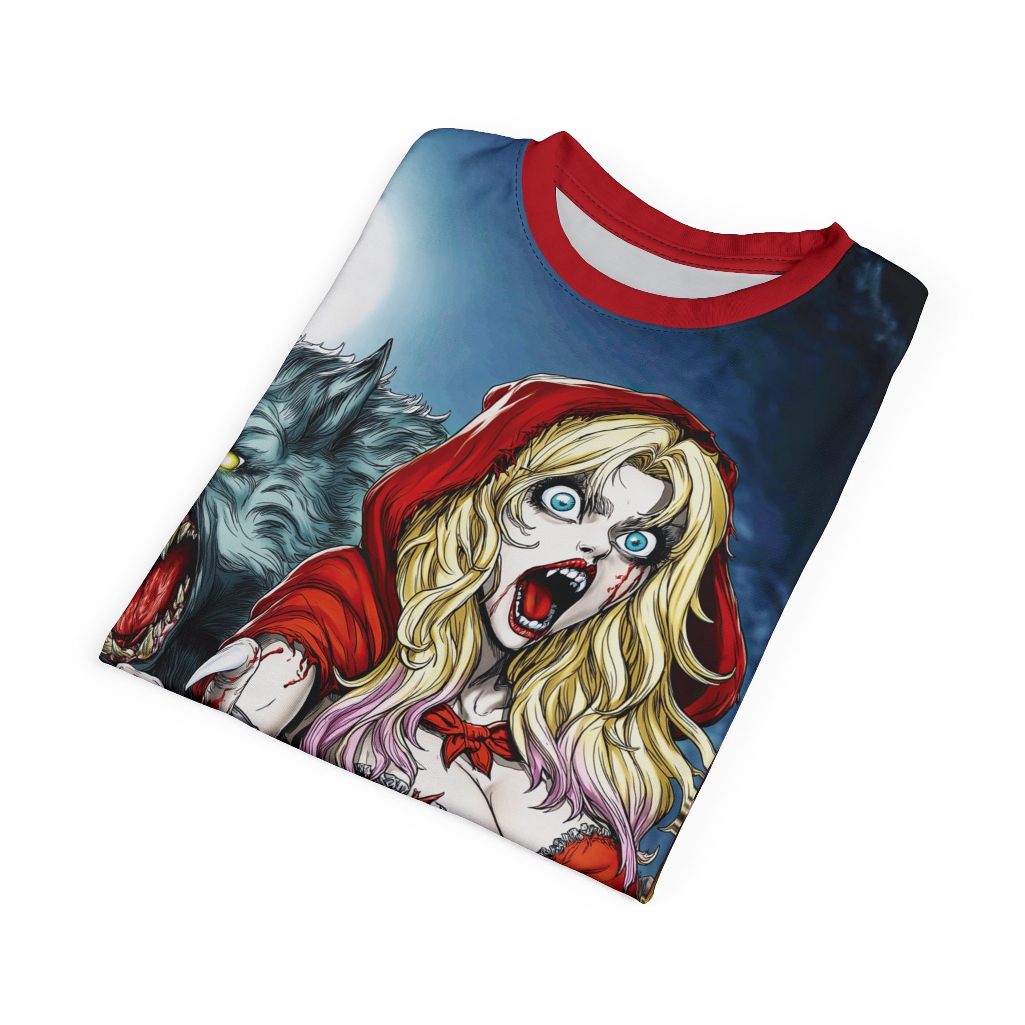 Vampire Red Riding Hood By Ghastly Wicked Tales 2025-01 Tee Unisex (AOP) Red - Image 20