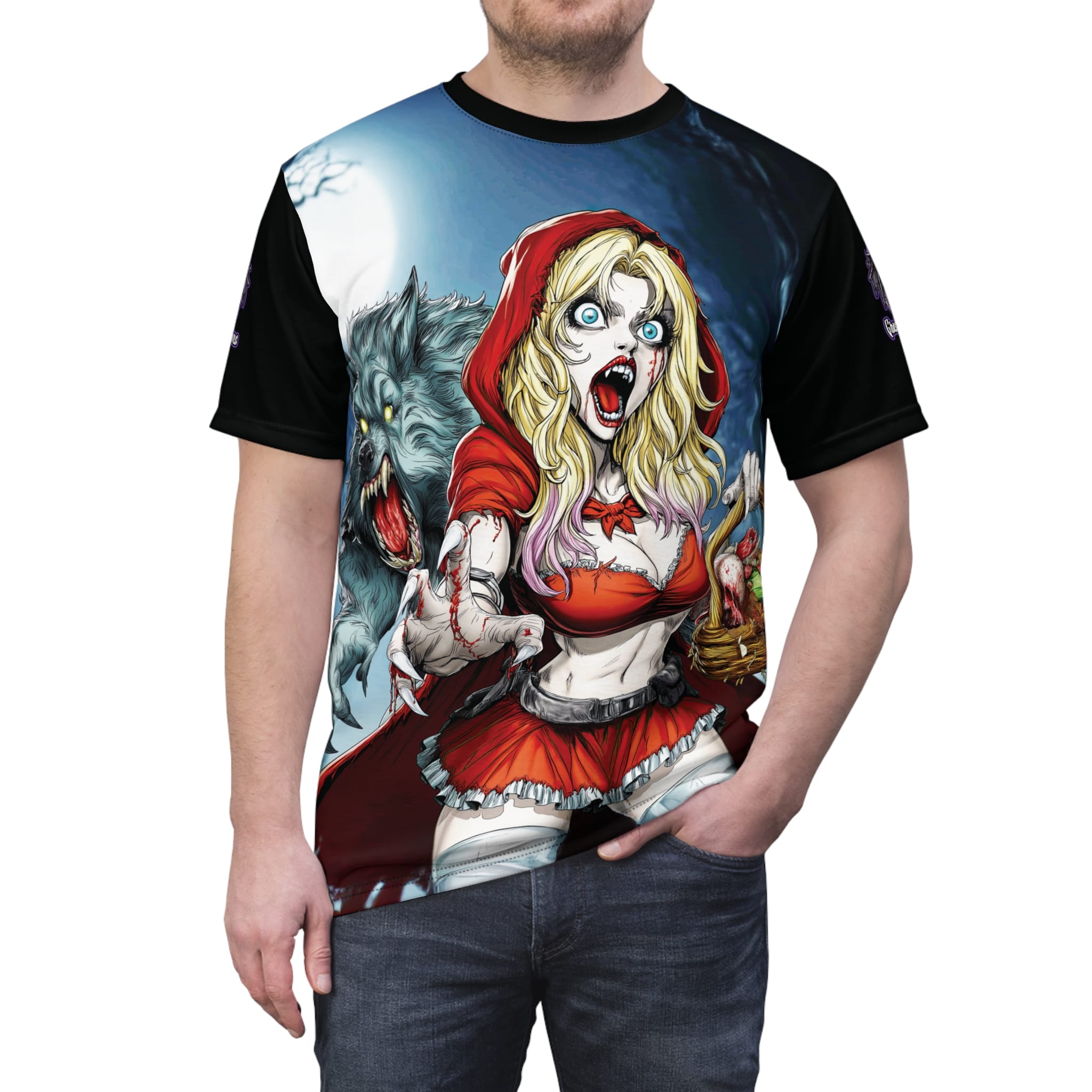 Vampire Red Riding Hood By Ghastly Wicked Tales 2025-01 Tee Unisex (AOP) - Image 9