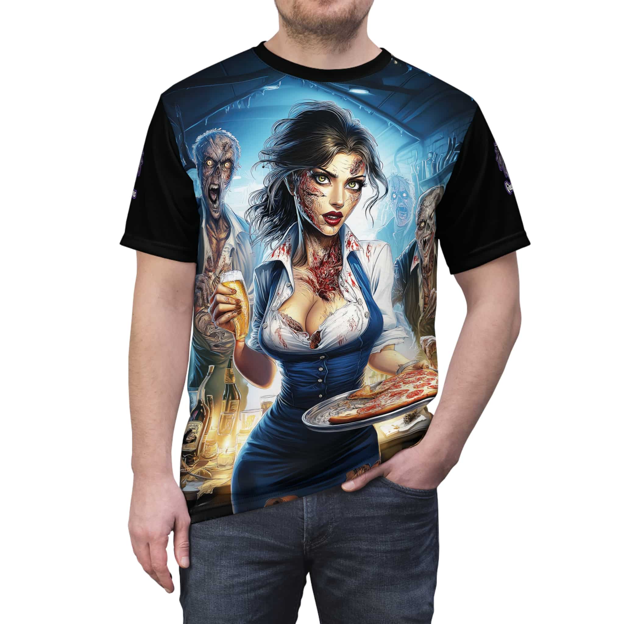 Zombies In Everyday Life Waitress 2025-04 Tee Unisex (AOP) - Image 9