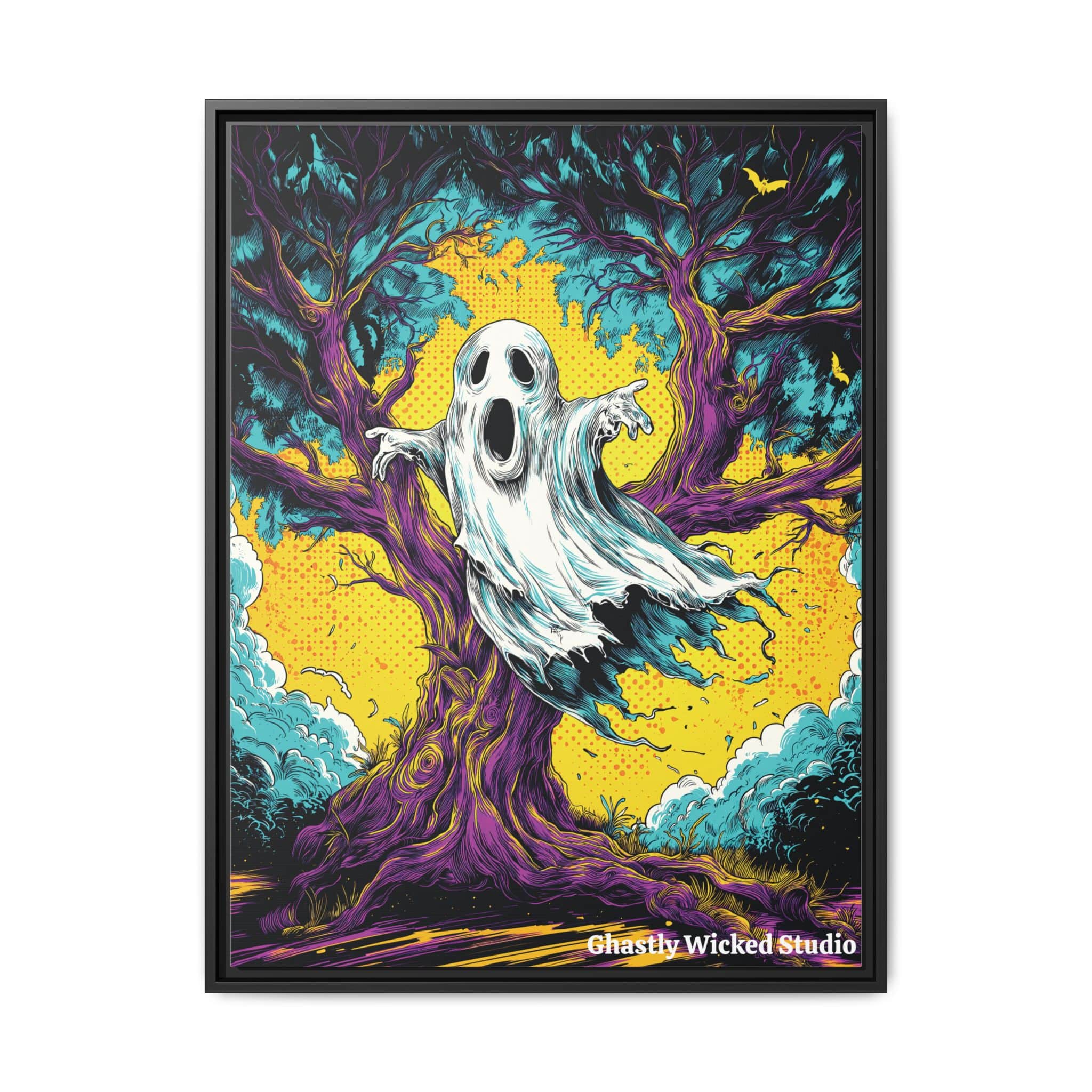 Ghost & Spooky Tree Pop 60’s Art Style Matte Canvas, Black Frame Halloween - Image 10