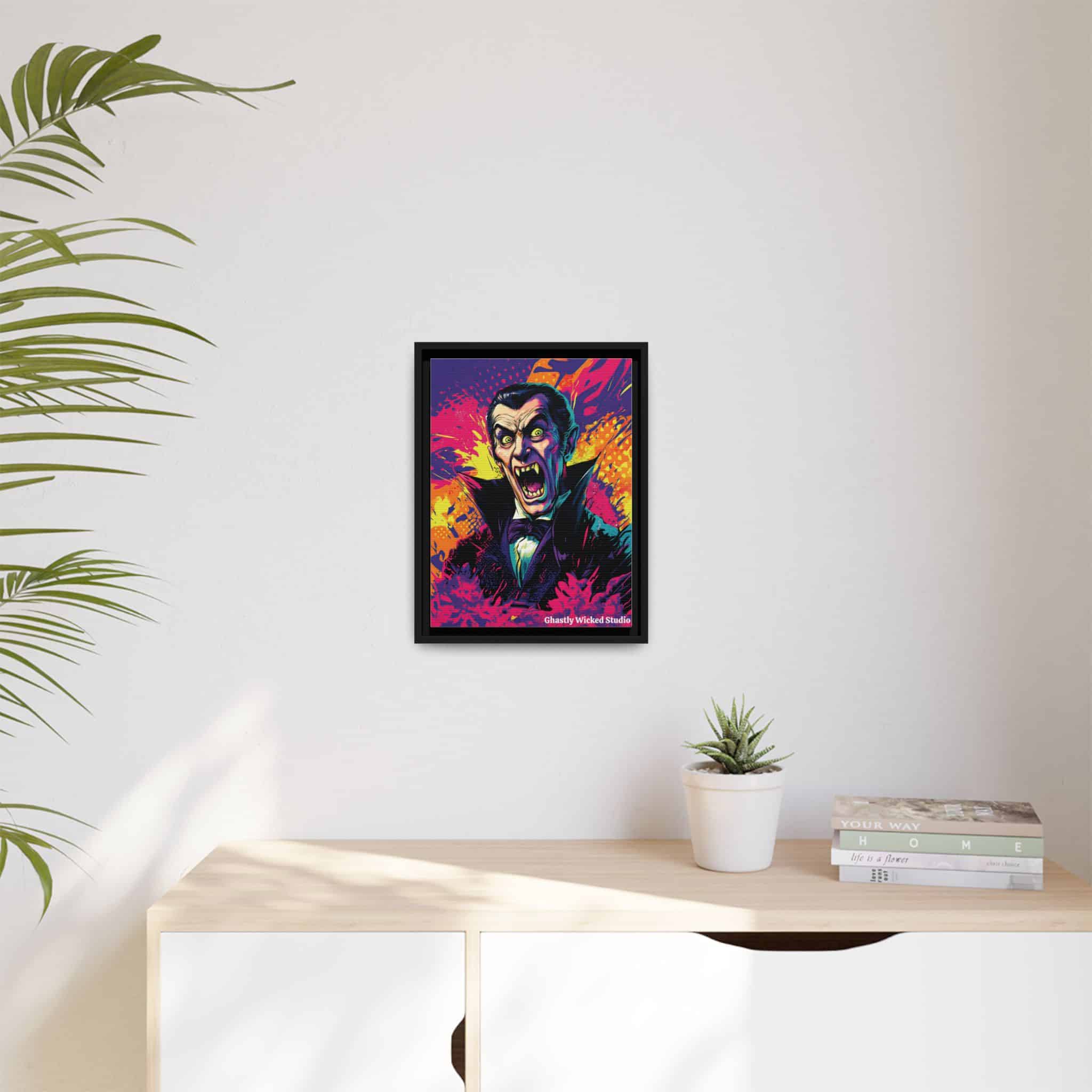 Dracula Pop 60’s Art Style Matte Canvas, Black Frame Halloween - Image 3