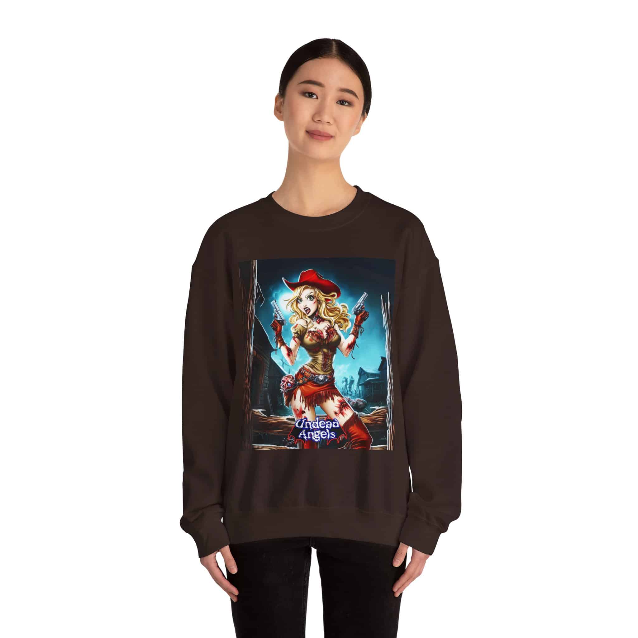 Undead Angels Zombie Cowgirl Cassidy Classic Reborn Style III Unisex Heavy Blend™ Crewneck Sweatshirt - Image 4