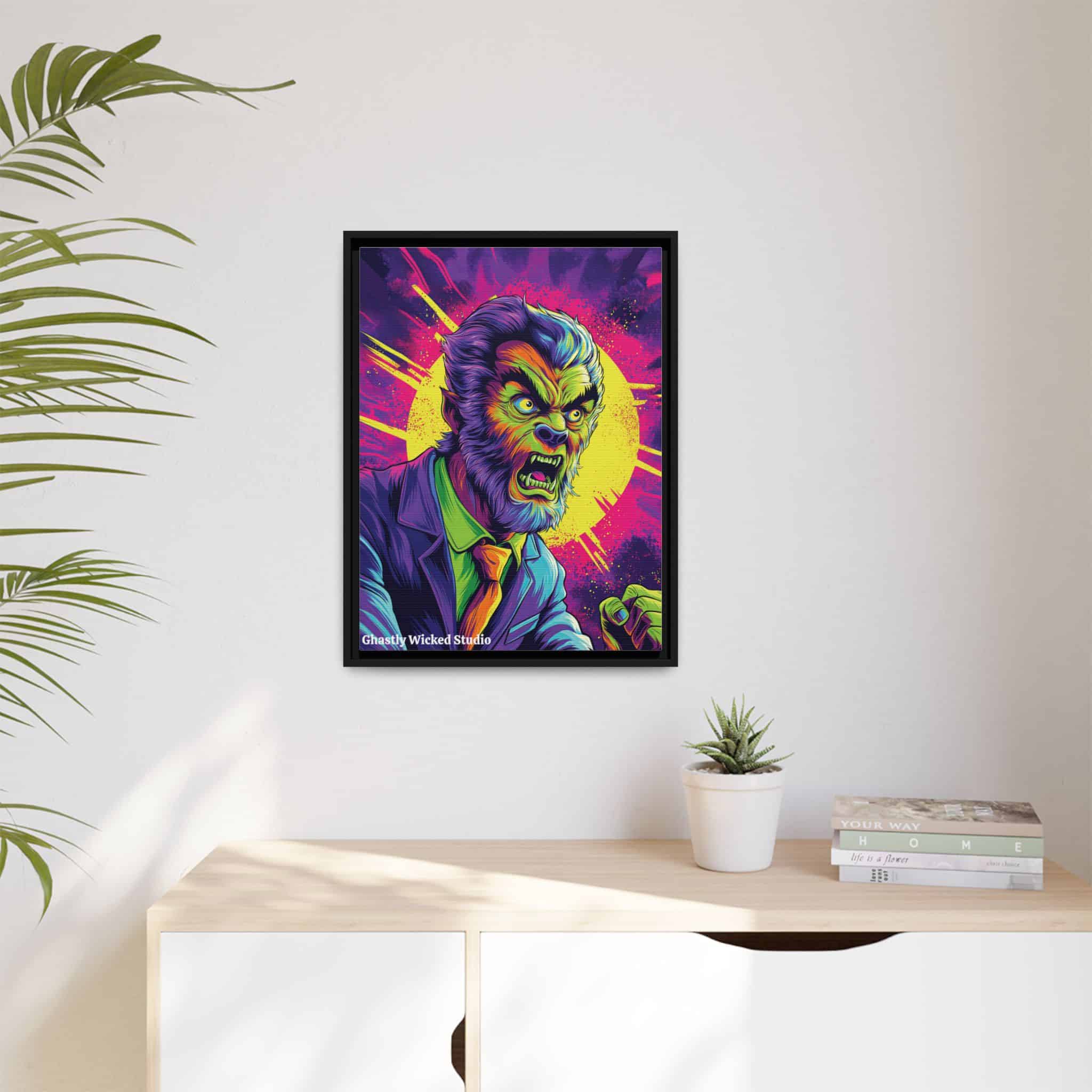 The Wolfman Pop 60’s Art Style Matte Canvas, Black Frame Halloween - Image 9